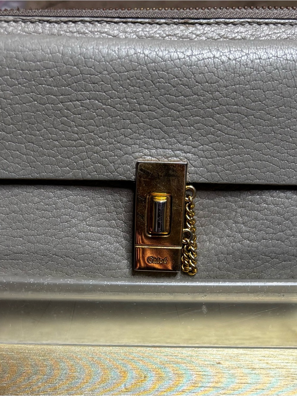 Chloe Gray Pebbled Leather Wallet with Gold Hardware